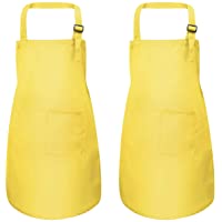 Los mejores  - 2 Piezas Amarillo Niños Delantales con Bolsillo- Ajustable Infantil Delantal de Chef para Niñas- Niñito Delantal de…